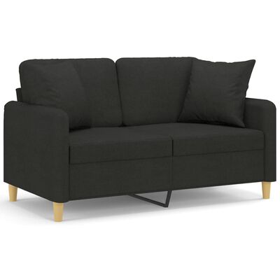 vidaXL Sofá 2 lugares + almofadas decorativas 120 cm tecido preto