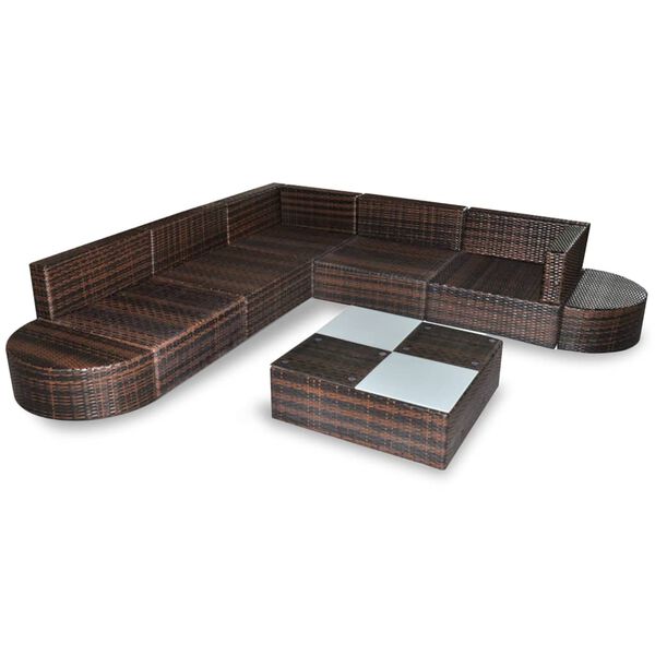 vidaXL 8 pcs conjunto lounge jardim c/ almofad&otilde;es vime PE castanho