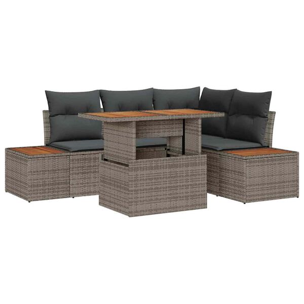 vidaXL Conjunto de Sof&aacute; de Jardim 5 pcs Cinzeto Rattan Sint&eacute;tico