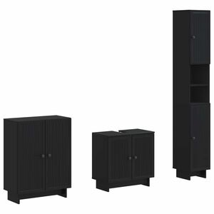vidaXL Conjunto de Arm&aacute;rios para Banheiro com 3 Pe&ccedil;as EDE Preto