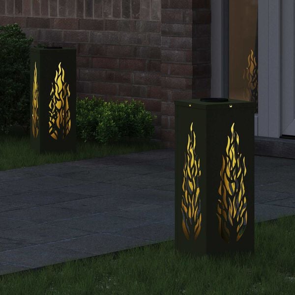 vidaXL Luz Solar LED de Caminho 2 pcs Verde Oliva A&ccedil;o Laminado a Frio