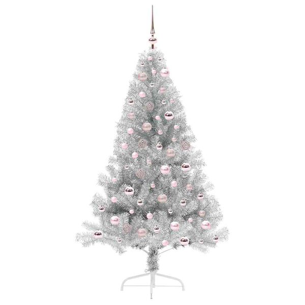 vidaXL &Aacute;rvore de Natal Artificial Pr&eacute;-iluminada Prateado 180 cm PET