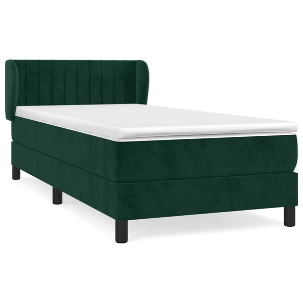vidaXL Cama com molas/colch&atilde;o 90x200 cm veludo verde-escuro