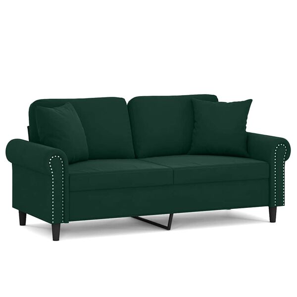 vidaXL Sof&aacute; 2 lug. c/ almofadas decorativas 140cm veludo verde-escuro