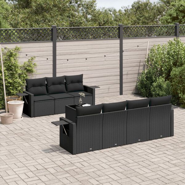 vidaXL 8 pcs conjunto sofás de jardim com almofadões vime PE preto