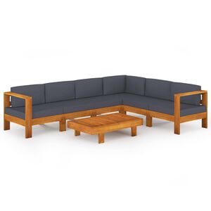vidaXL 7 pcs conj. lounge de jardim c/ almofad&otilde;es cinza-escuro ac&aacute;cia