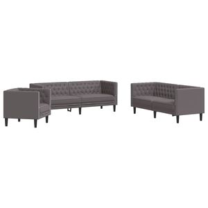 vidaXL 3 pcs conjunto de sof&aacute;s chesterfield couro artificial cinzento