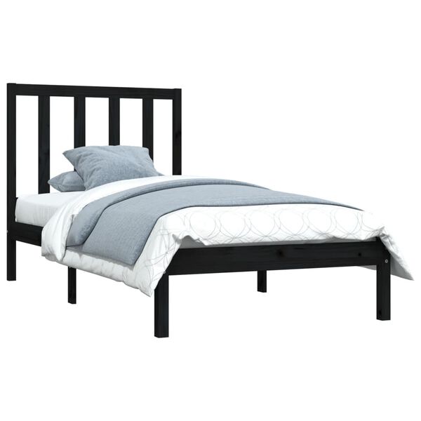 vidaXL Estrutura de cama 100x200 cm pinho maciço preto