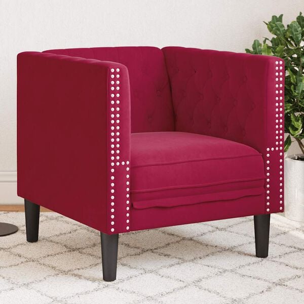 vidaXL Sof&aacute; chesterfield veludo vermelho tinto