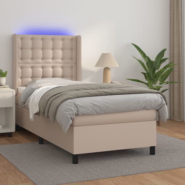 vidaXL Cama box spring c/ colch&atilde;o/LED 80x200cm couro artif. cappuccino