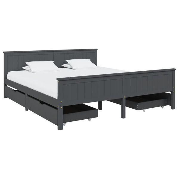 vidaXL Estrutura cama c/ 4 gavetas 180x200cm pinho maci&ccedil;o cinza-escuro