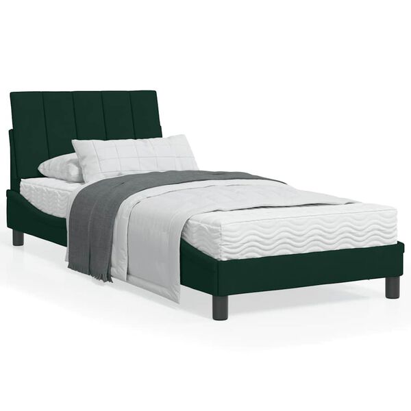 vidaXL Cama com colch&atilde;o Hanko 90x200 cm veludo verde-escuro