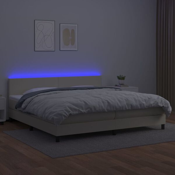vidaXL Cama box spring c/ colch&atilde;o/LED 200x200cm couro artificial creme