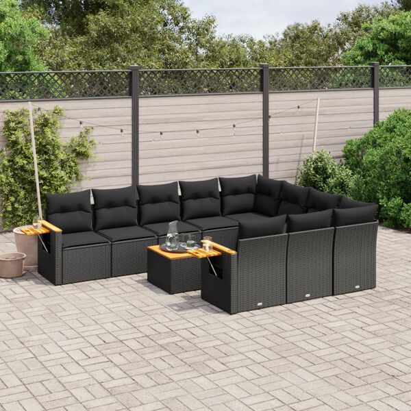 vidaXL 11 pcs conjunto sof&aacute;s de jardim c/ almofad&otilde;es vime PE preto