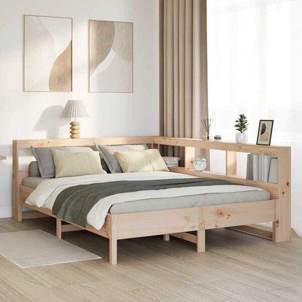 vidaXL Cama com estante sem colch&atilde;o 150x200 cm pinho maci&ccedil;o