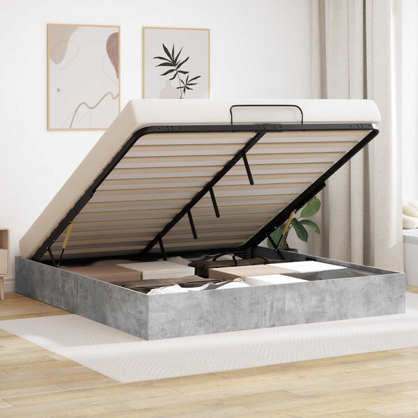 vidaXL Estrutura de Cama Ottoman Cinzento Concreto 160 x 200 cm