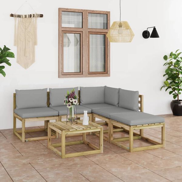vidaXL 6 pcs conjunto lounge de jardim c/ almofad&otilde;es cinzentos