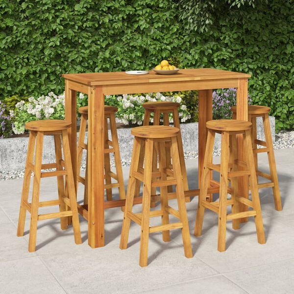 vidaXL 7 pcs Conjunto de bar para jardim madeira de ac&aacute;cia maci&ccedil;a