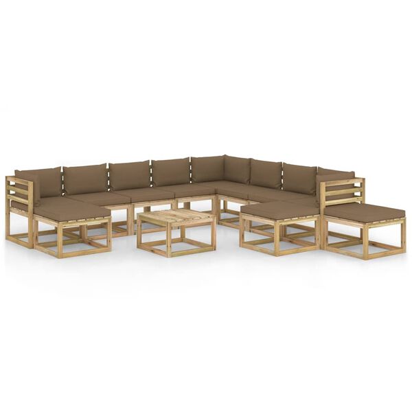 vidaXL 12pcs conjunto lounge de jardim com almofad&otilde;es pinho impregnado