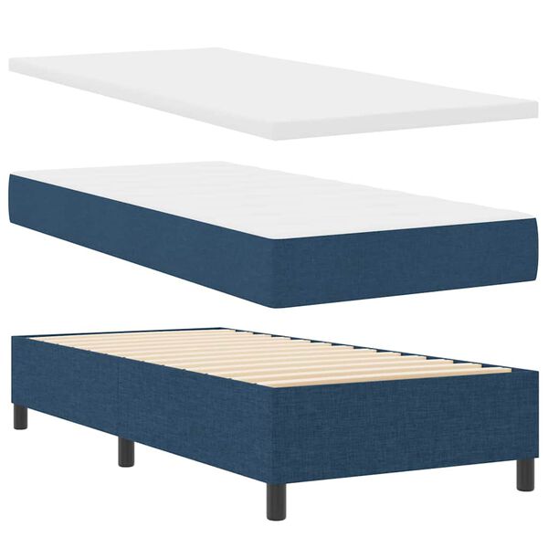 vidaXL Cama Box com colch&atilde;o com cabeceira Azul 90 x 200 cm tecido