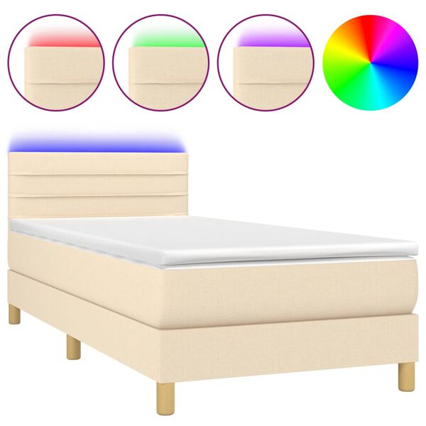 vidaXL Cama box spring c/ colch&atilde;o e LED 100x200 cm tecido cor creme