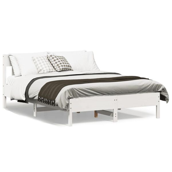 vidaXL Cama sem colch&atilde;o 135x190 cm madeira de pinho maci&ccedil;a branco