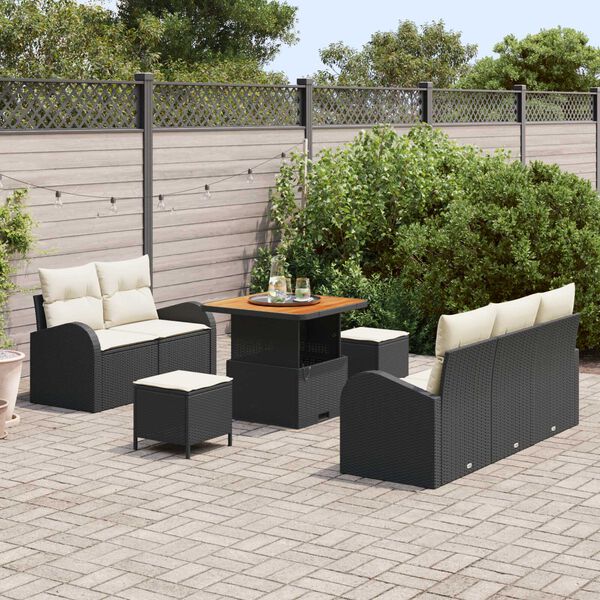 vidaXL Conjunto de Sof&aacute; de Jardim com almofada 8 pcs Preto e Creme