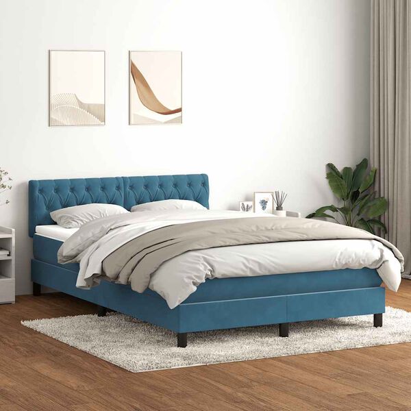vidaXL Cama box spring c/ colch&atilde;o e LED 140x210 cm veludo azul-escuro
