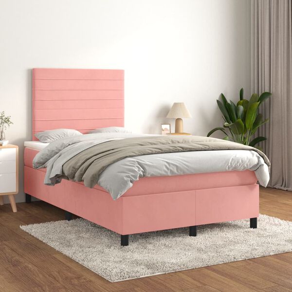 vidaXL Cama boxspring com colch&atilde;o 120x200 cm veludo rosa