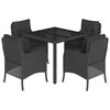 vidaXL 5 pcs conjunto de jantar p/ jardim c/ almofad&otilde;es vime PE preto