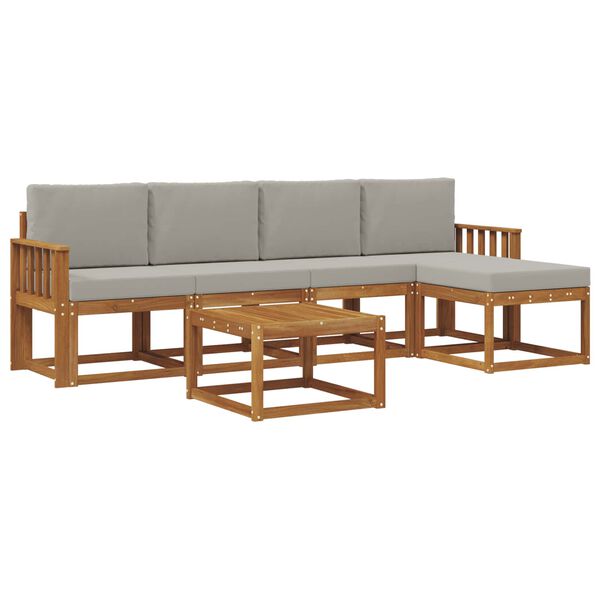 vidaXL Conjunto de Sof&aacute;s para Exterior 6 pcs Cinza Natural e Claro