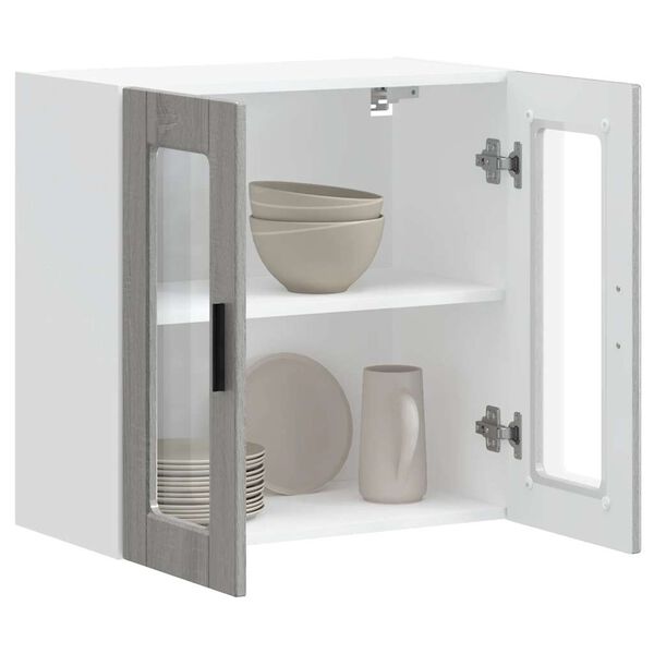 vidaXL Armário de parede de cozinha porta de vidro Porto cinza sonoma