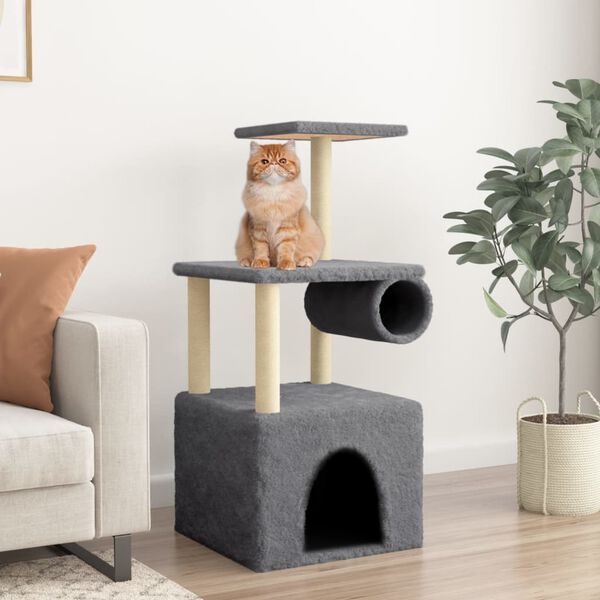 vidaXL &Aacute;rvore gatos c/ postes arranhadores sisal 109,5cm cinza-escuro