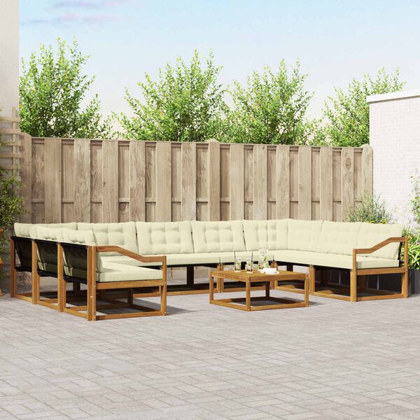 vidaXL Conjunto de Sof&aacute;s para Exterior 10 pcs Natural e Creme