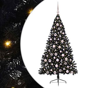 vidaXL &Aacute;rvore de Natal Artificial Pr&eacute;-iluminada Preto 180 cm PVC