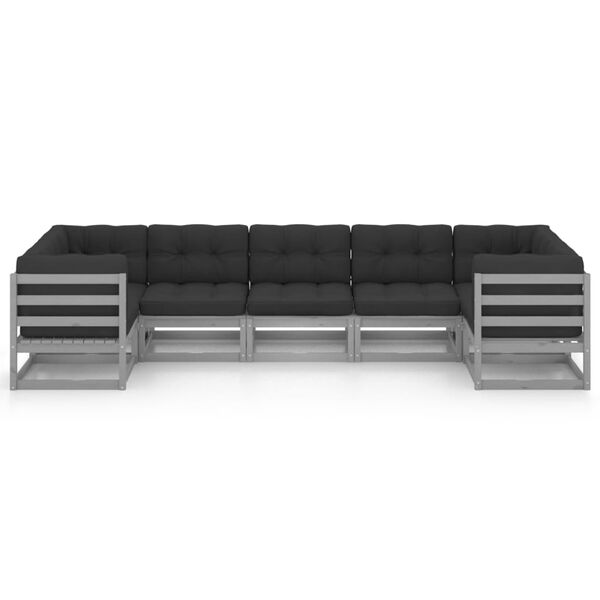 vidaXL 7pcs conjunto lounge de jardim c/ almofad&otilde;es pinho maci&ccedil;o cinza