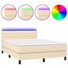 vidaXL Cama box spring c/ colch&atilde;o e LED 140x190 cm tecido cor creme