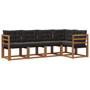 vidaXL Conjunto de Sof&aacute;s para Exterior 5 unid. Natural e Preto