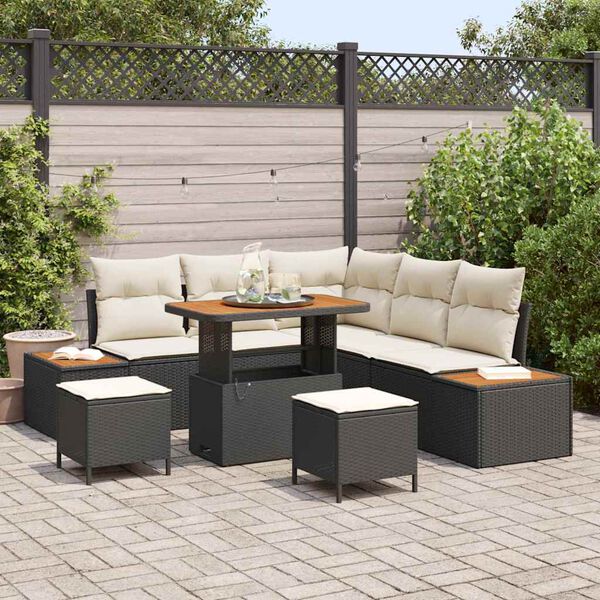 vidaXL Conjunto de Sof&aacute; de Jardim 8 pcs Preto vime PE