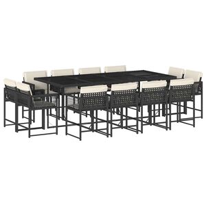 vidaXL 13 pcs conjunto de jantar p/jardim com almofad&otilde;es vime PE preto
