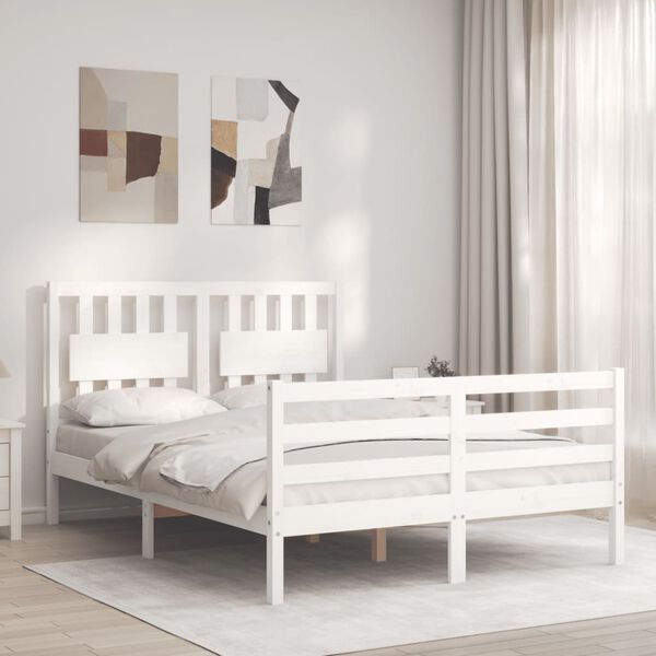 vidaXL Estrutura de cama com cabeceira 120x200cm madeira maci&ccedil;a branco