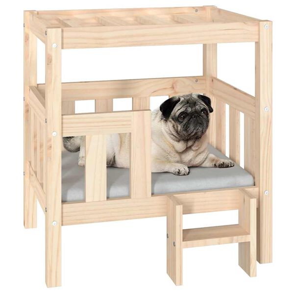 vidaXL Cama para c&atilde;es 65,5x50,5x70 cm madeira de pinho maci&ccedil;a