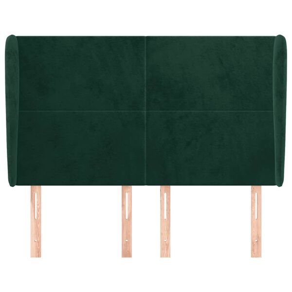 vidaXL Cabeceira cama c/ abas veludo 147x23x118/128 cm verde-escuro