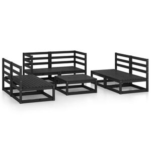 vidaXL 7 pcs conjunto lounge de jardim pinho maci&ccedil;o preto