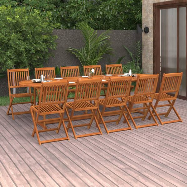 vidaXL 11 pcs conjunto de jantar para jardim 280x90x75cm ac&aacute;cia maci&ccedil;a