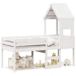 vidaXL Cama alta com telhado 75x190 cm pinho maci&ccedil;o branco