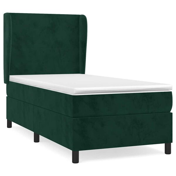 vidaXL Cama com molas/colch&atilde;o 100x200 cm veludo verde-escuro