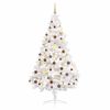 vidaXL Meia &aacute;rvore Natal artificial pr&eacute;-iluminada c/ bolas branco