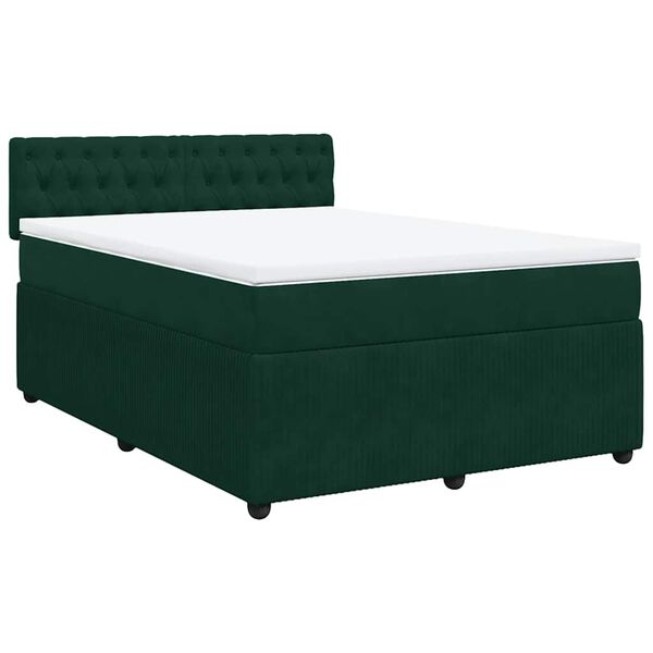 vidaXL Cama com molas/colch&atilde;o 140x200 cm veludo verde-escuro
