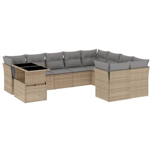 vidaXL 10 pcs conjunto de sof&aacute;s p/ jardim com almofad&otilde;es vime PE bege